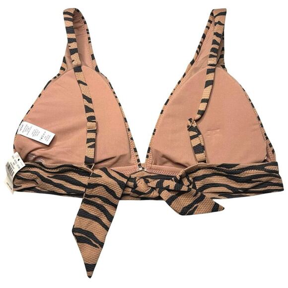 Aerie Tiger Stripe Bikini Top M – Textured Animal Print, V-Neck, Tie Back - Picture 4 of 6